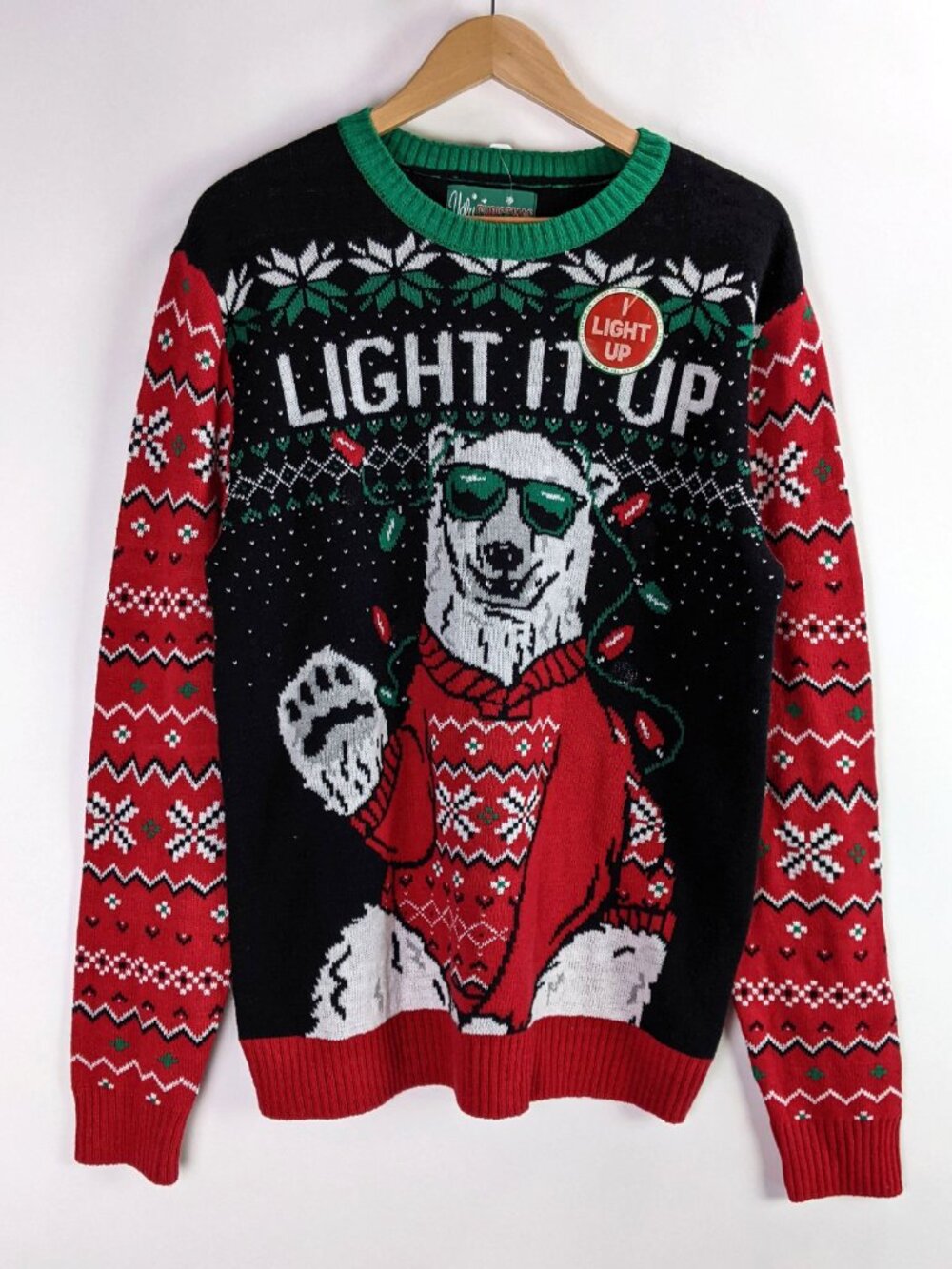 Ugly Christmas Sweater Womens XL Polar Bear "Light It Up" Holiday Tight Knit